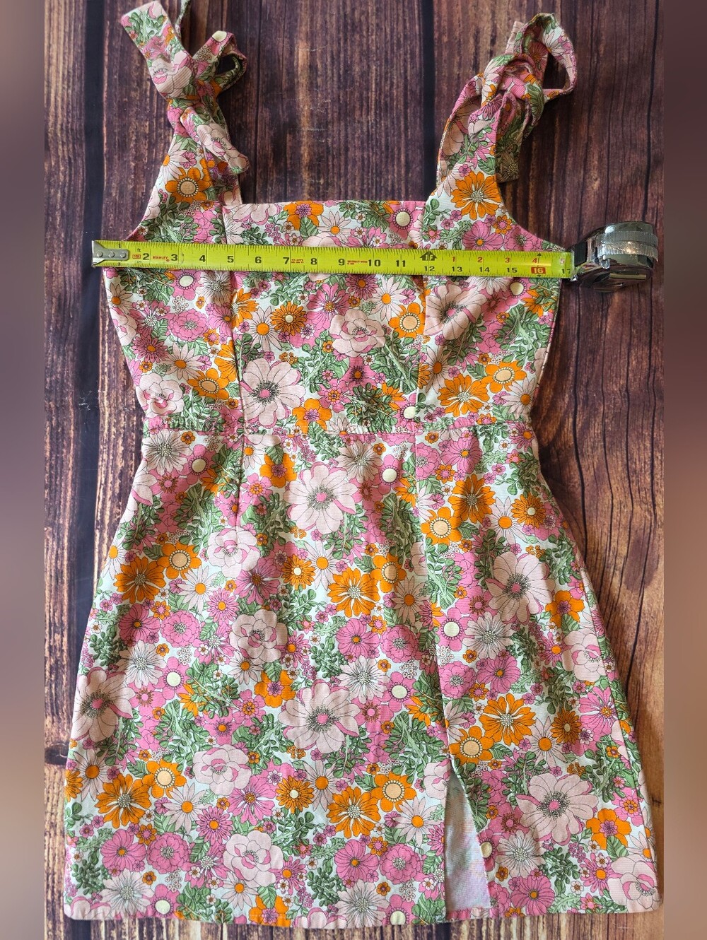 Trixxi Size Medium Retro Floral Square Neck Mini Dress w/ Shoulder Tie Straps - Picture 9 of 11